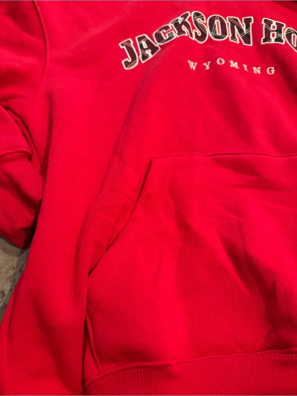 🎂Jackson Hole Wyoming Red Hoodie with plaid lettering - Picture 2 of 5